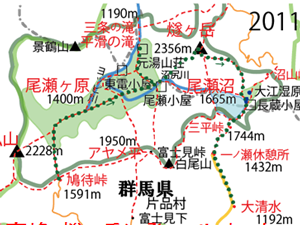 2011年、燧ヶ岳のコース